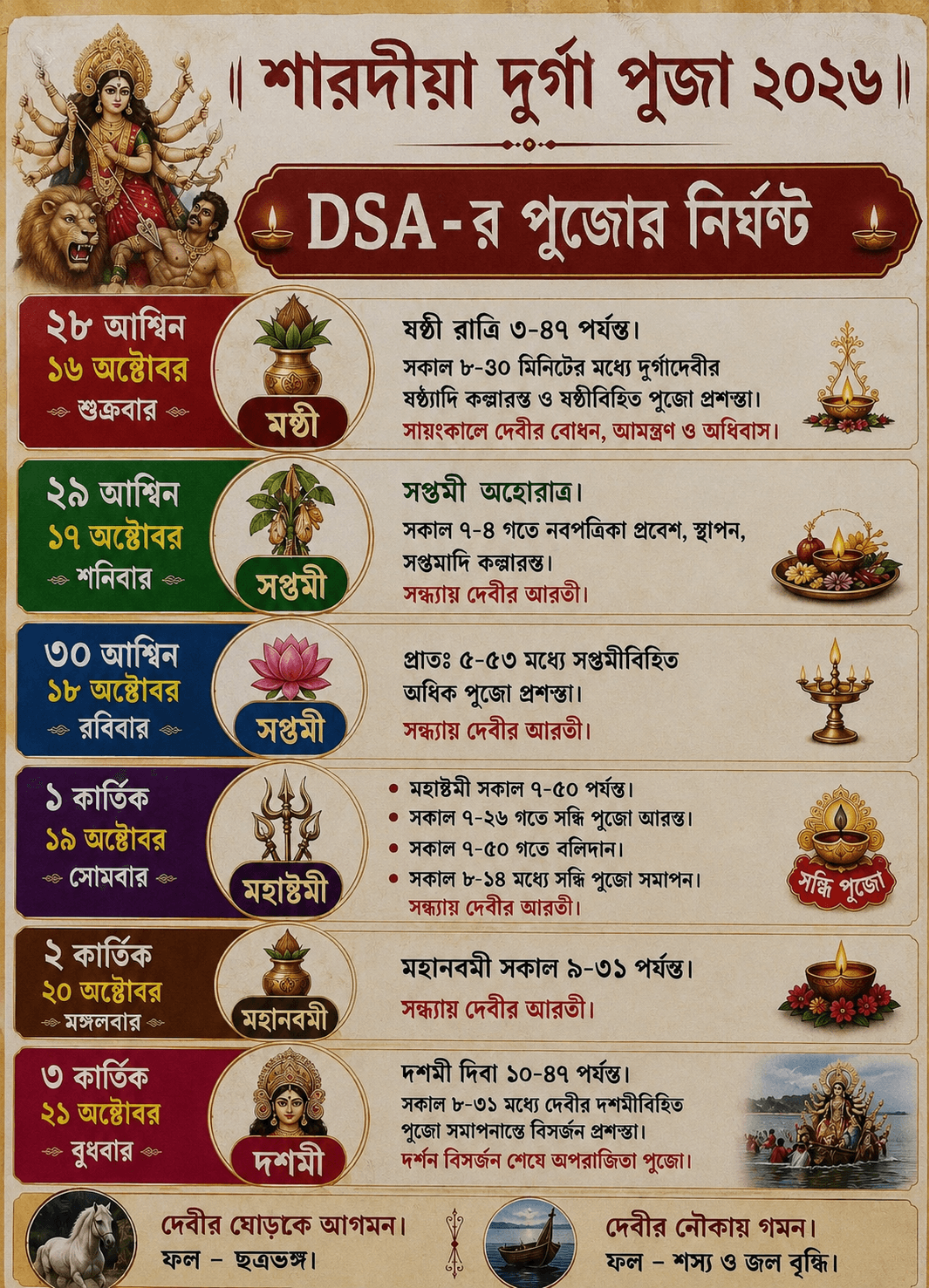 Sharadiya Durga Puja 2026 DSA schedule